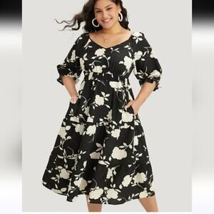 Bloomchic Floral Midi Dress Elbow Length Sleeves Pockets NWT Size 12